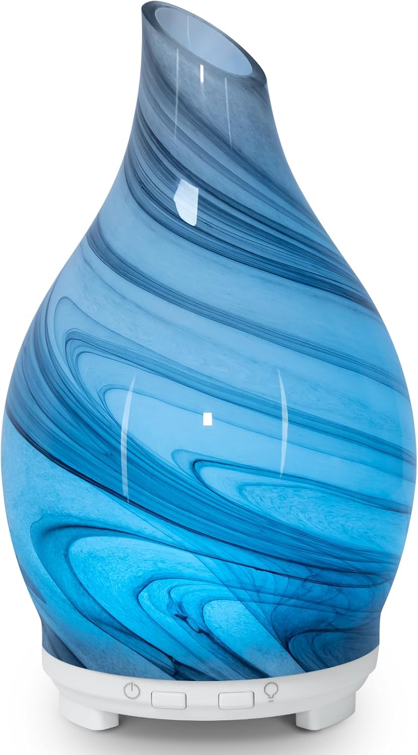Essential Oil Diffuser 120ML -3D Firework Glass Aromatherapy Diffusers for Essential Oils with 4 Timer Setting Waterless Auto Shut-Off Silent Operation 7 Colors Lights Changing for Room, Office, Yoga