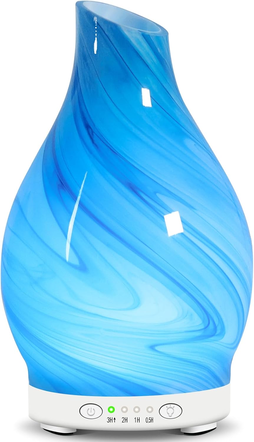 Essential Oil Diffuser 120ML -3D Firework Glass Aromatherapy Diffusers for Essential Oils with 4 Timer Setting Waterless Auto Shut-Off Silent Operation 7 Colors Lights Changing for Room, Office, Yoga