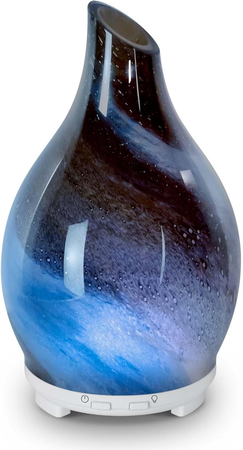 Essential Oil Diffuser 120ML -3D Firework Glass Aromatherapy Diffusers for Essential Oils with 4 Timer Setting Waterless Auto Shut-Off Silent Operation 7 Colors Lights Changing for Room, Office, Yoga