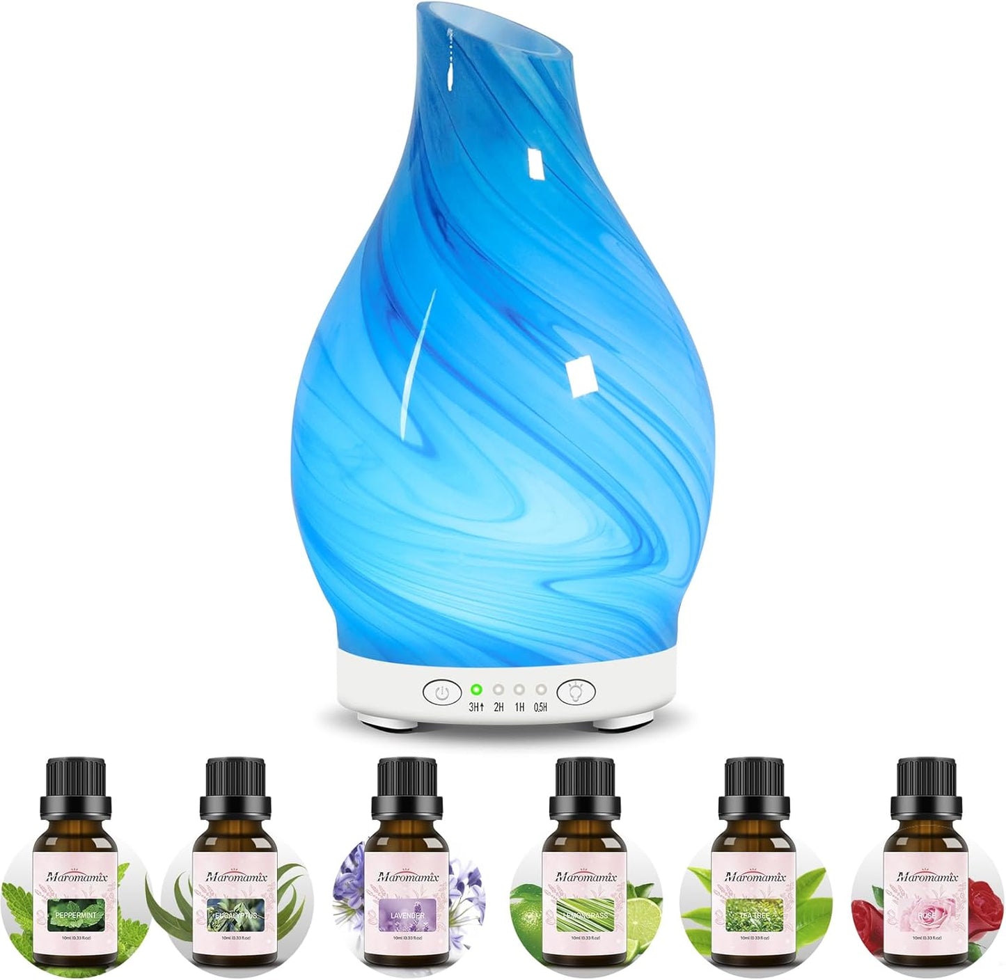 Essential Oil Diffuser 120ML -3D Firework Glass Aromatherapy Diffusers for Essential Oils with 4 Timer Setting Waterless Auto Shut-Off Silent Operation 7 Colors Lights Changing for Room, Office, Yoga