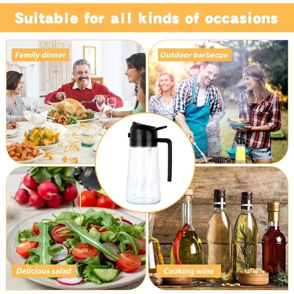 2In1 Oil Sprayer Glass Bottle for Cooking Anti-Leakage Olive Oil Storage Bottle for BBQ Air Fryer Salad Steak Kitchen Supplies