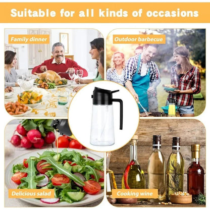 2In1 Oil Sprayer Glass Bottle for Cooking Anti-Leakage Olive Oil Storage Bottle for BBQ Air Fryer Salad Steak Kitchen Supplies