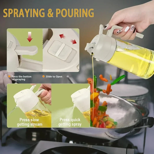 2In1 Oil Sprayer Glass Bottle for Cooking Anti-Leakage Olive Oil Storage Bottle for BBQ Air Fryer Salad Steak Kitchen Supplies